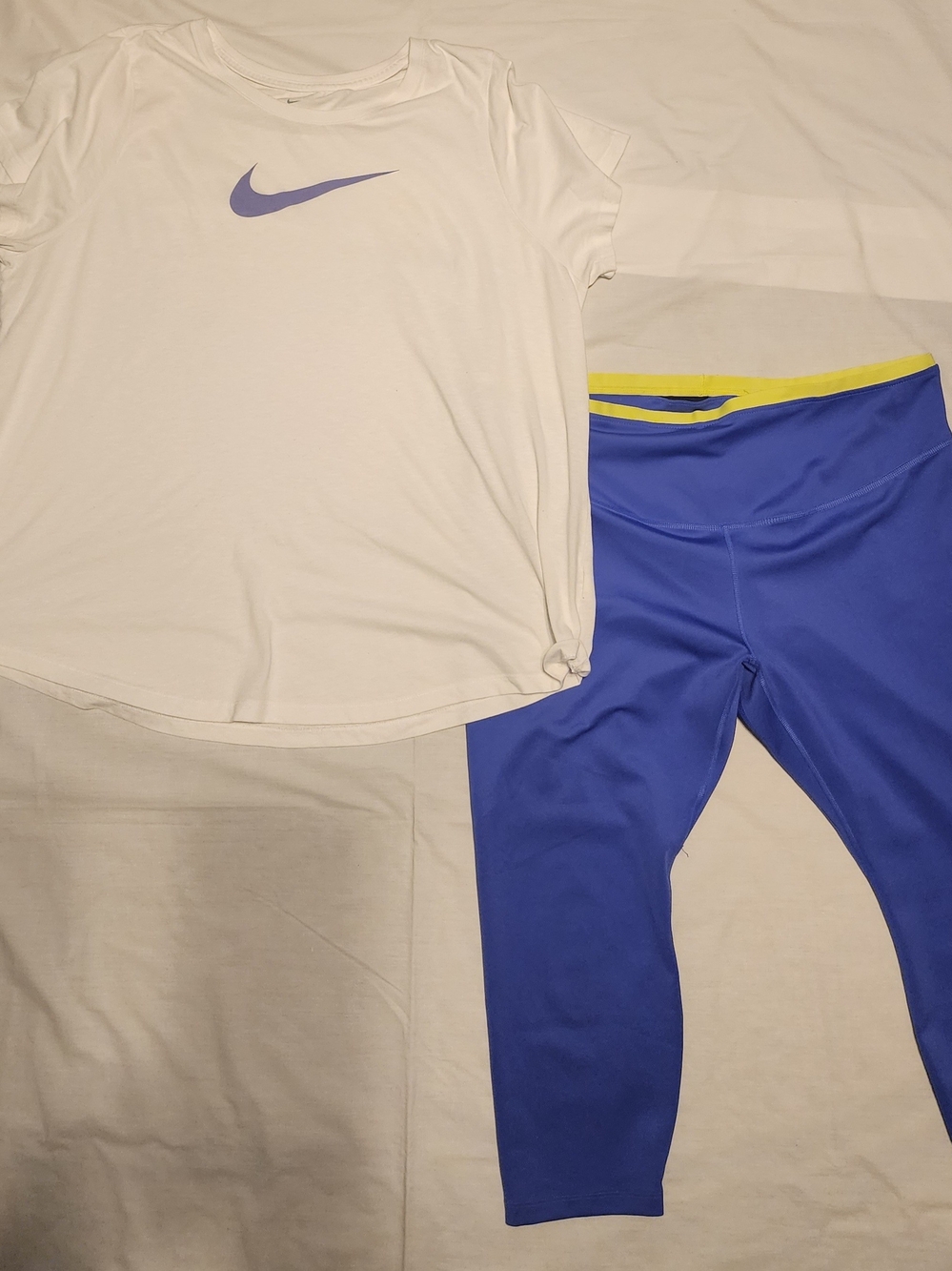 Nike Women White Tee and Blue Leggings Set